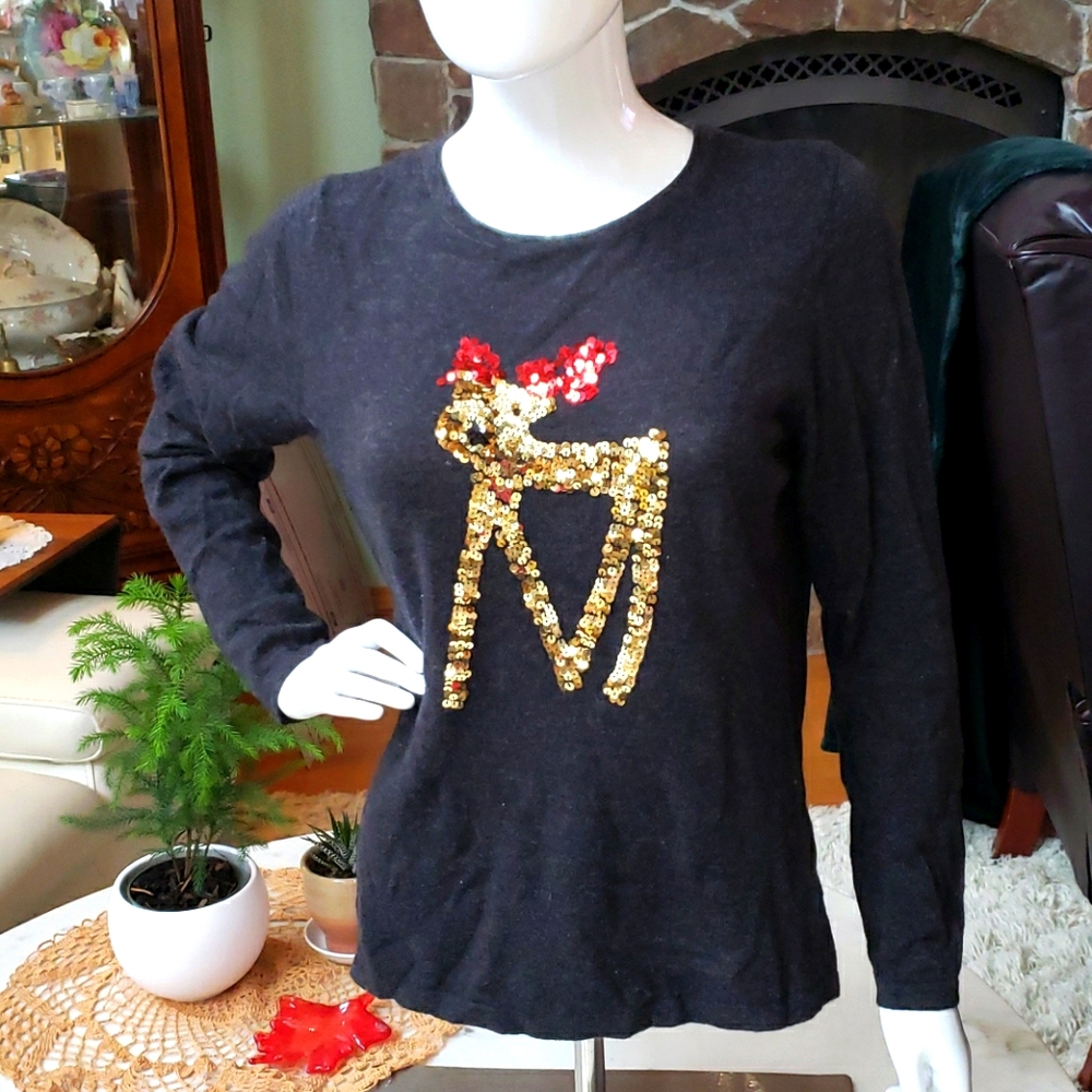 Antonio & Alison Cashmere blend charcoal reindeer sweater L